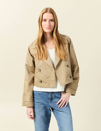 Trench court fluide beige femme