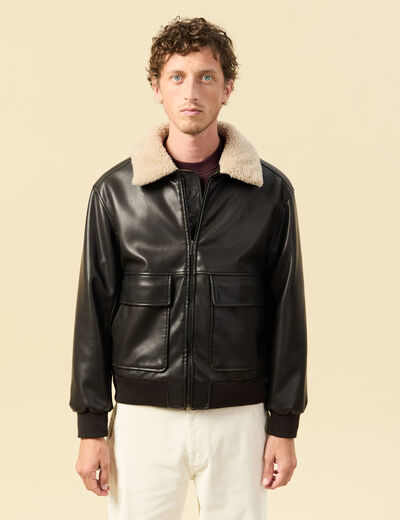 Blouson aviateur manches longues marron fonc&eacute; homme