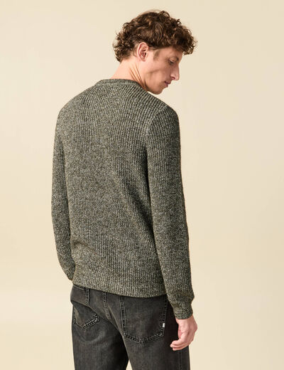 Pull manches longues col rond vert kaki homme