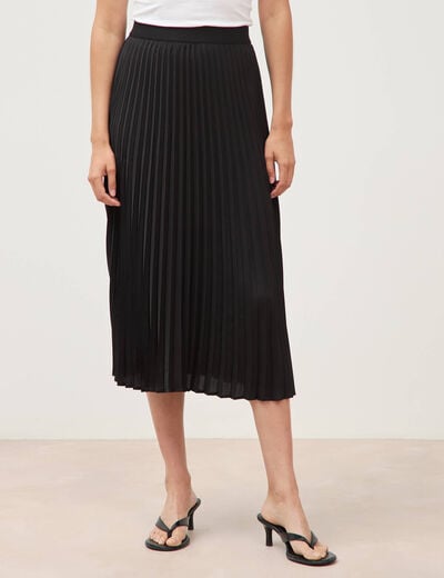 Jupe longue &eacute;vas&eacute;e pliss&eacute;e noir femme