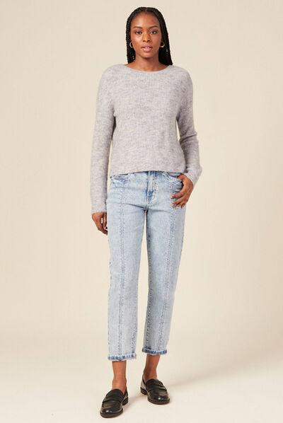 Pull manches longues gris femme