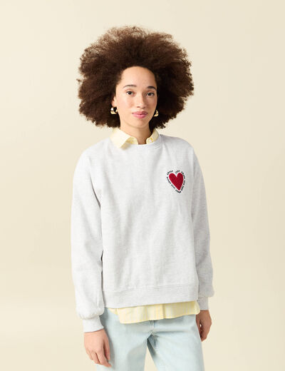 Sweat droit manches longues gris femme