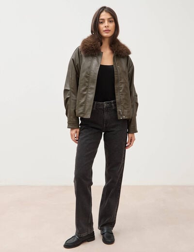 Blouson oversize manches longues vert olive femme