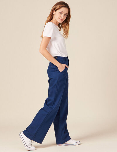 Jeans flare taille haute bleu marine femme