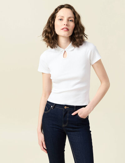 Polo manches courtes blanc femme
