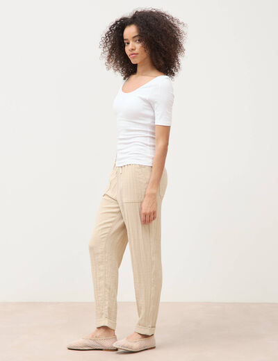 T-shirt ajust&eacute; d&eacute;collet&eacute; manches courtes blanc femme