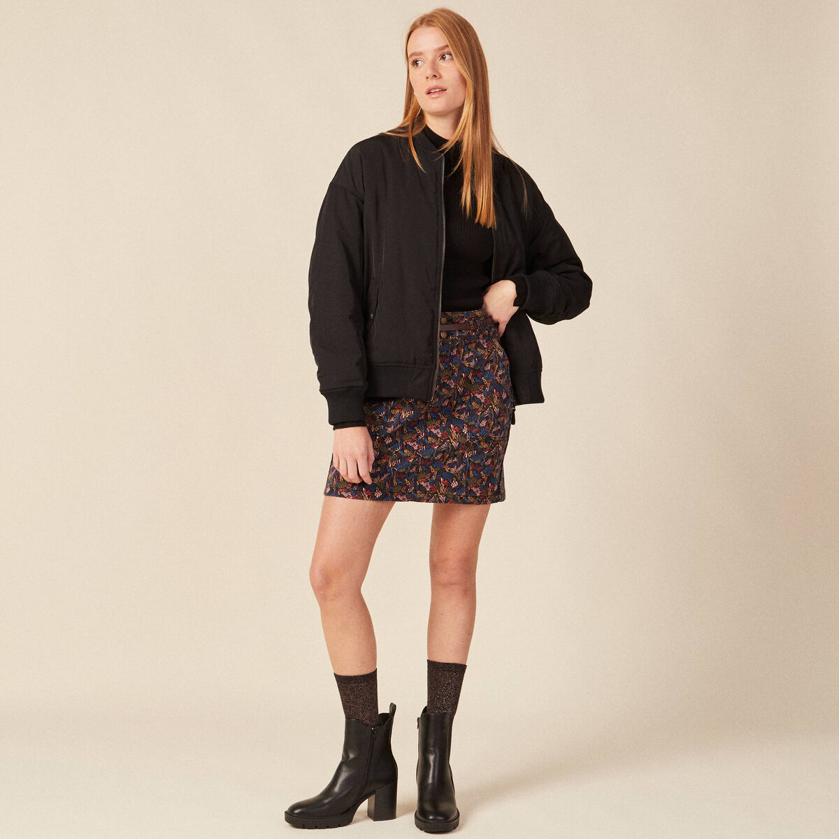 Jupe droite courte multicolore femme