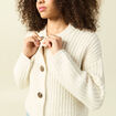 Gilet droit court manches longues creme femme