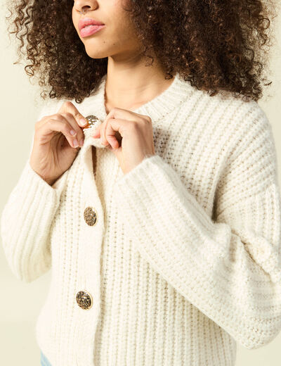 Gilet droit court manches longues creme femme