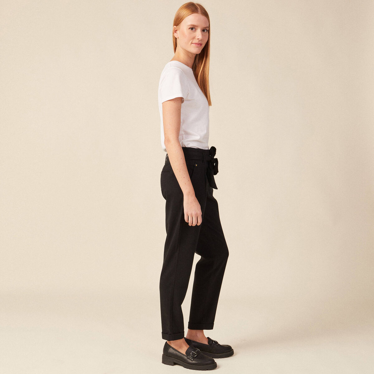 Pantalon paperbag noir femme