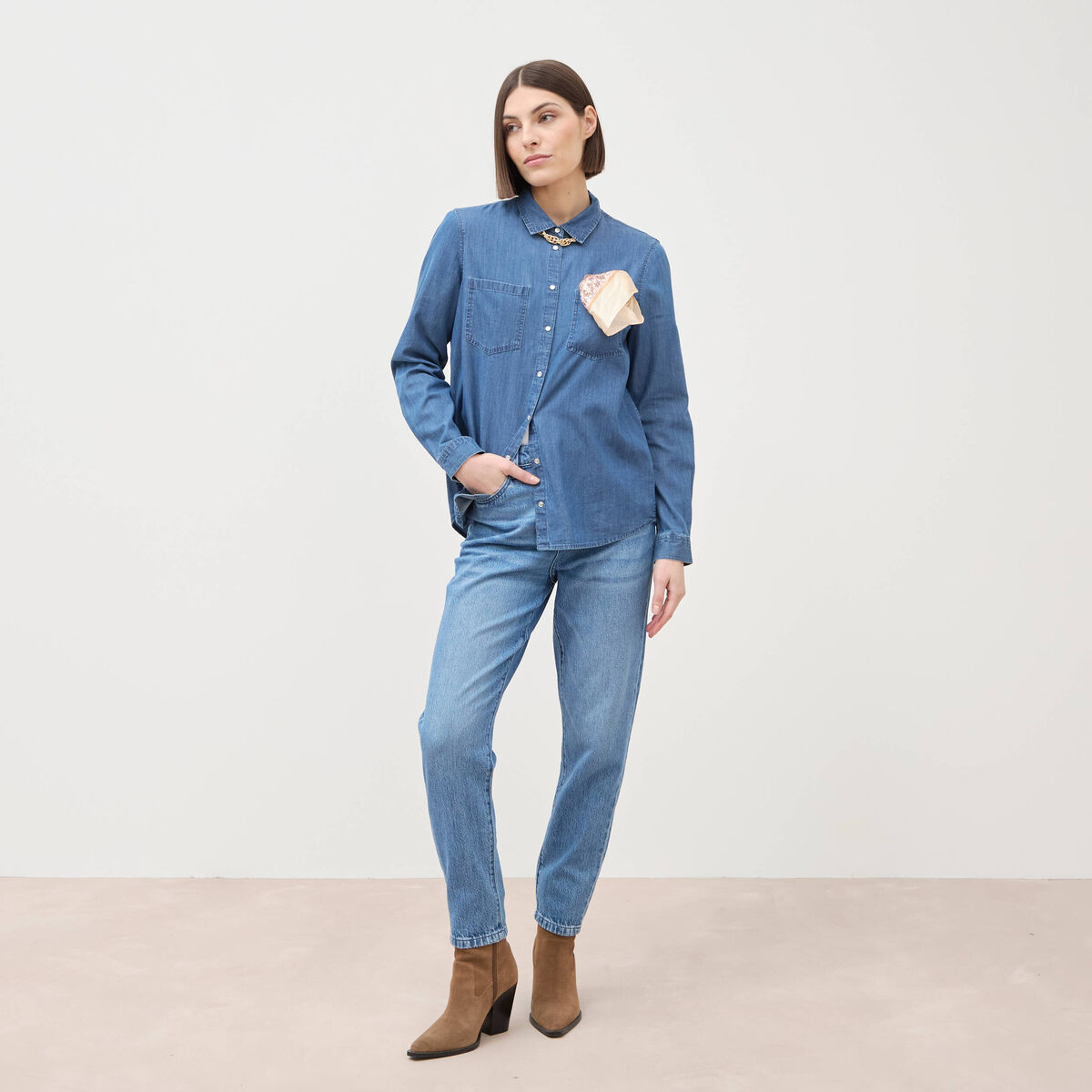 Jeans mom 7/8&egrave;me denim used femme