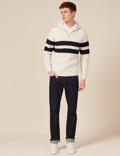 Pull col camionneur zippé ecru homme
