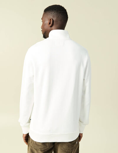Sweat col montant manches longues ecru homme