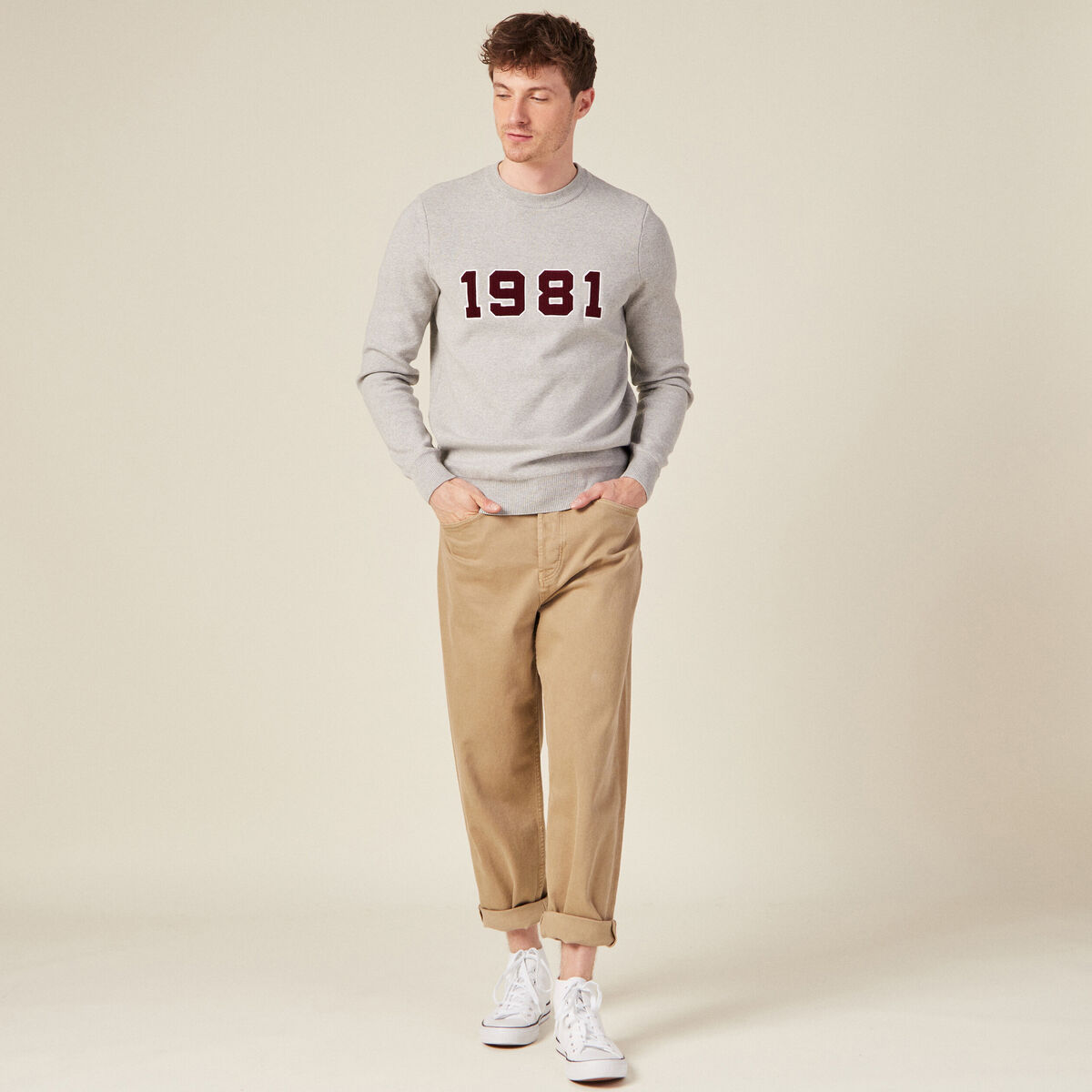 Pull manches longues col rond gris foncé homme