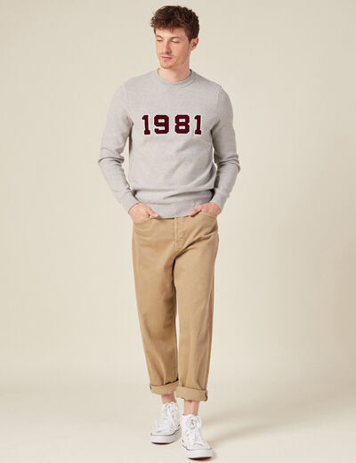 Pull manches longues col rond gris foncé homme