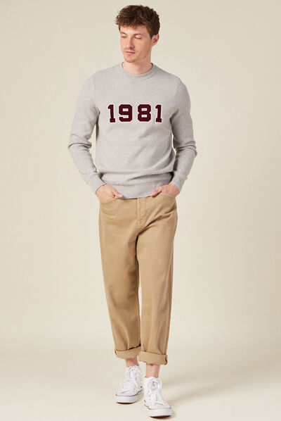 Pull manches longues col rond gris foncé homme
