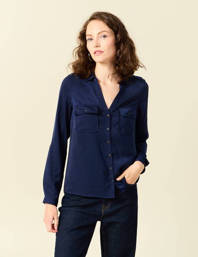 Chemise manches longues bleu marine femme