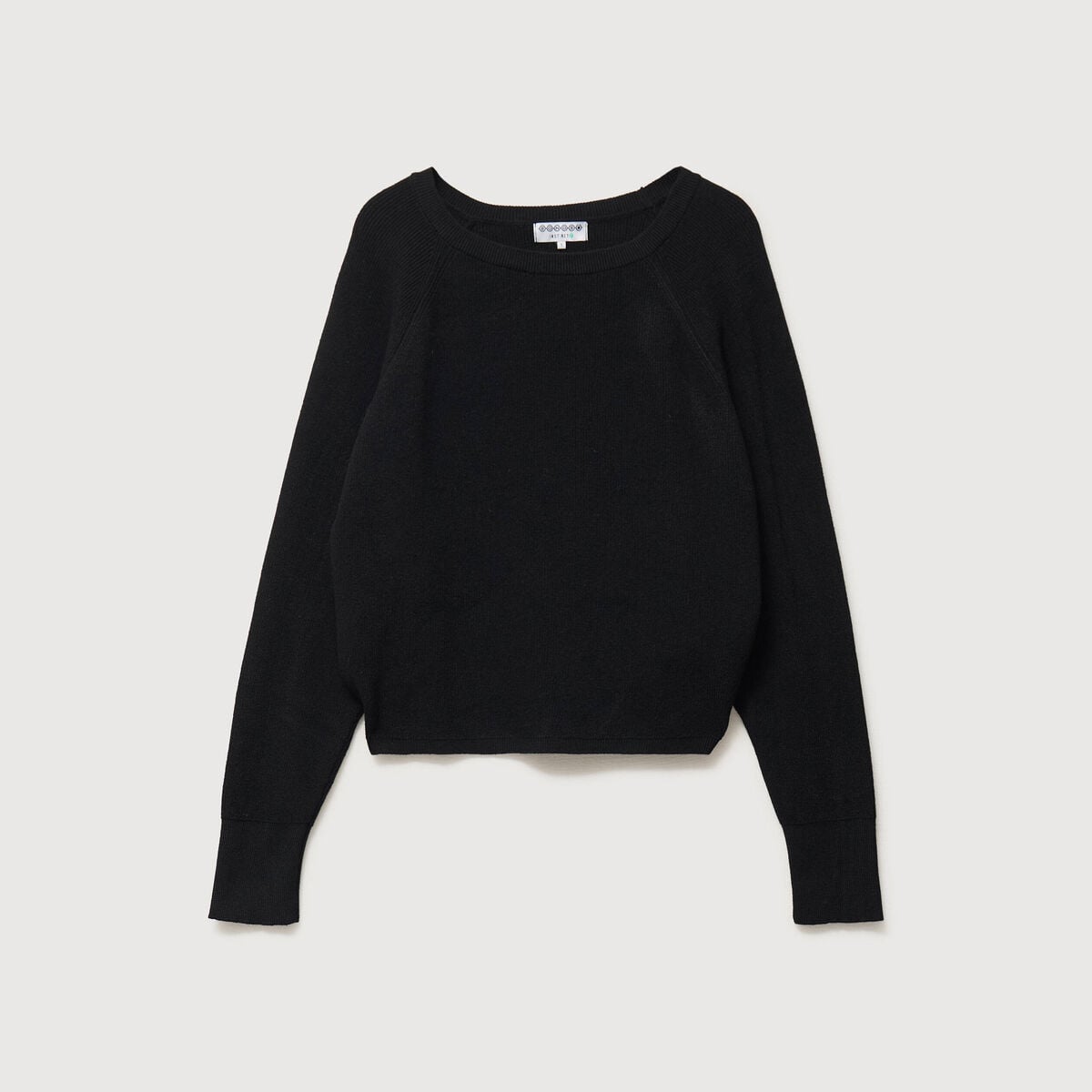 Pull droit col bateau manches longues noir femme