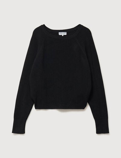 Pull droit col bateau manches longues noir femme