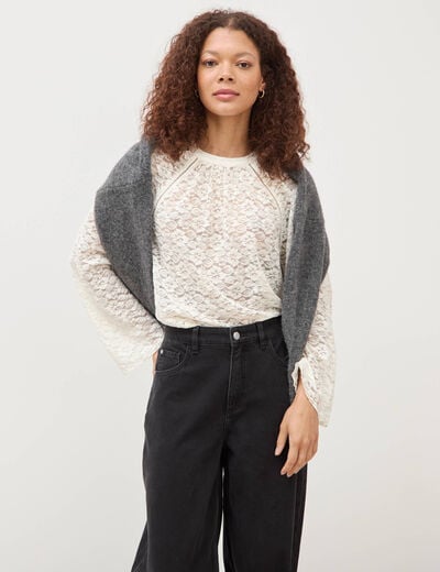 Blouse droite en dentelle ecru femme