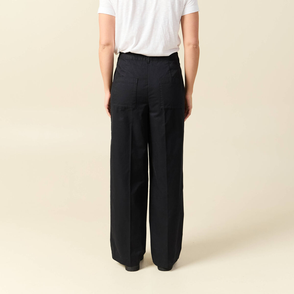 Pantalon large cropped taille haute noir femme