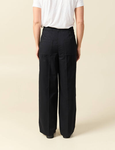 Pantalon large cropped taille haute noir femme