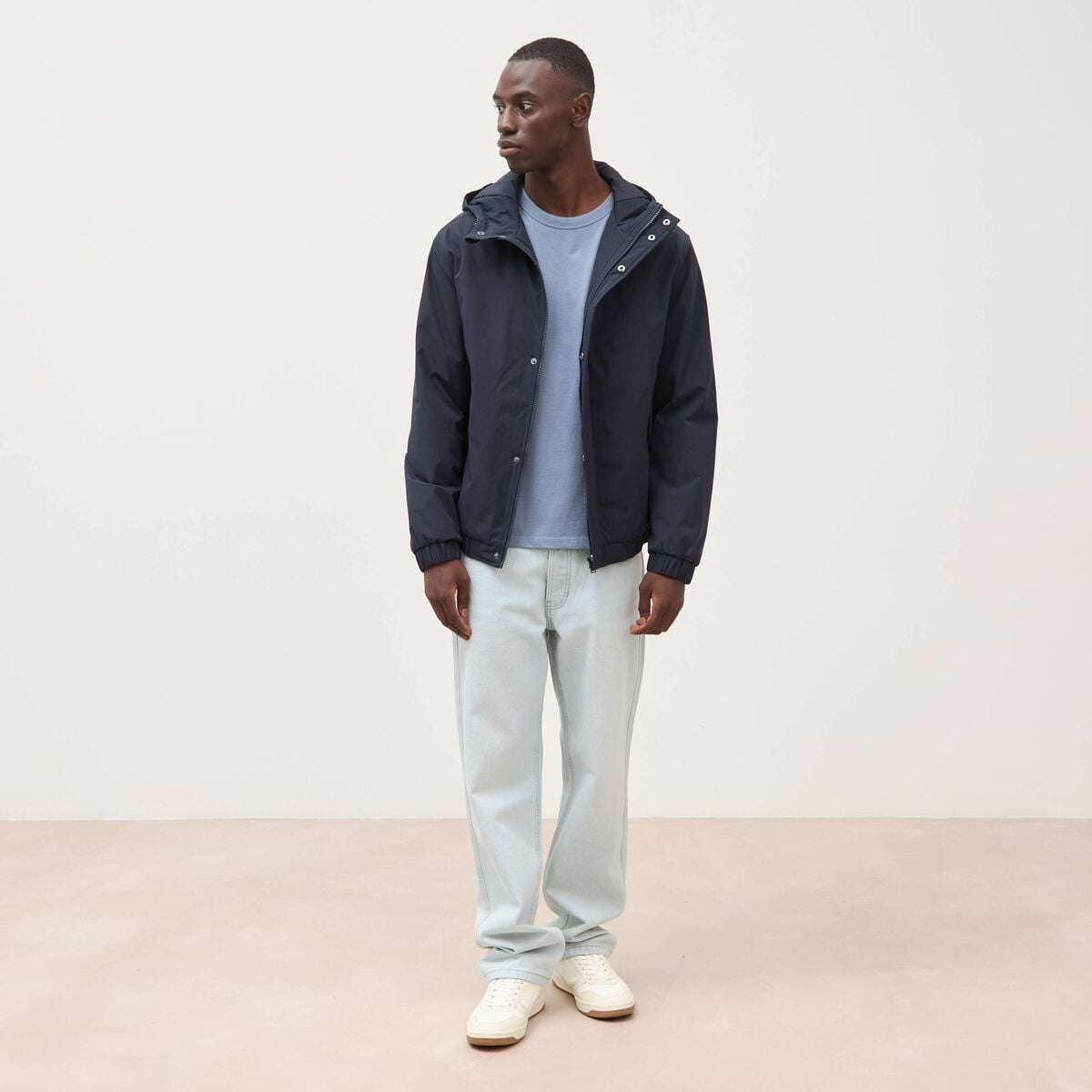 Parka coupe r&eacute;guli&egrave;re &agrave; capuche bleu marine homme