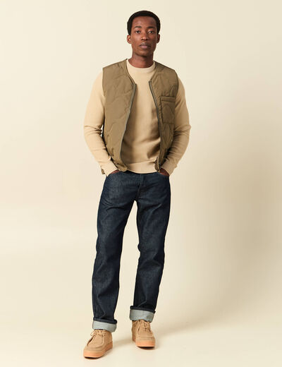 Pull fin col rond manches longues beige homme