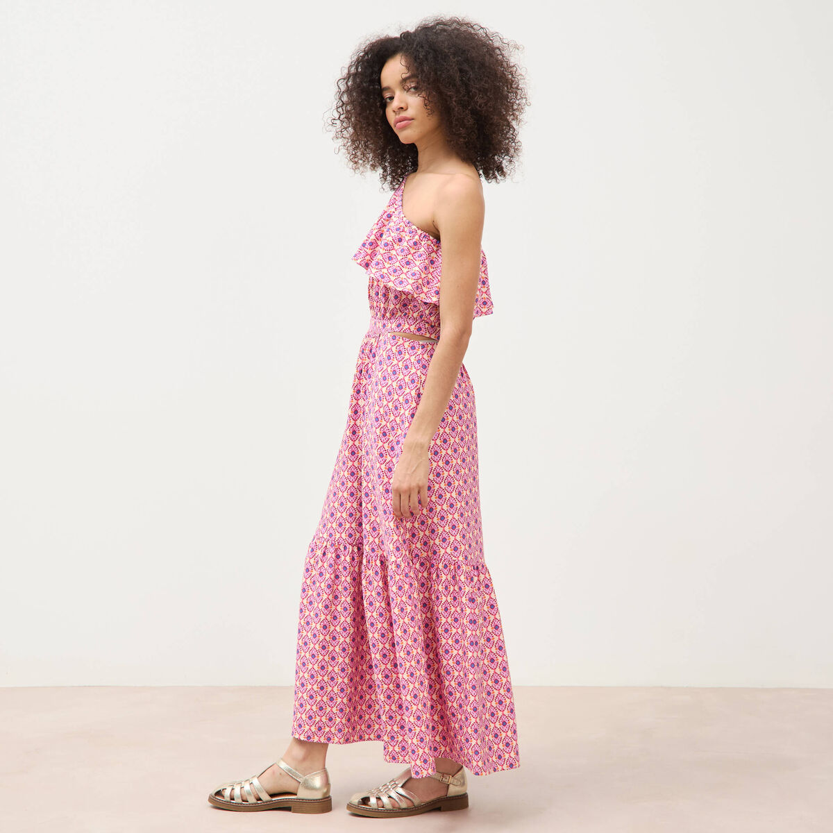 Robe one shoulder sans manches multicolore femme