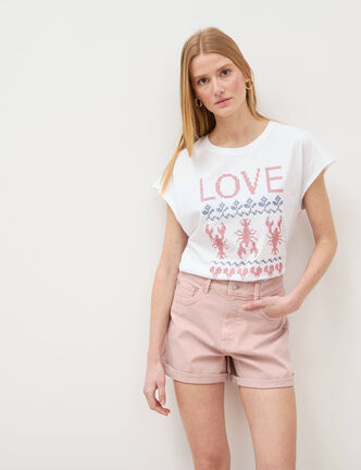 Short mom taille haute rose clair femme