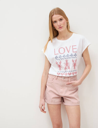 Short mom taille haute rose clair femme
