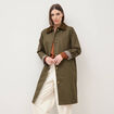 Trench droit long en coton doubl&eacute; vert kaki femme