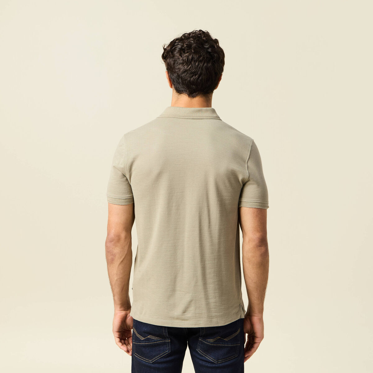Polo cintré manches courtes en coton vert kaki homme