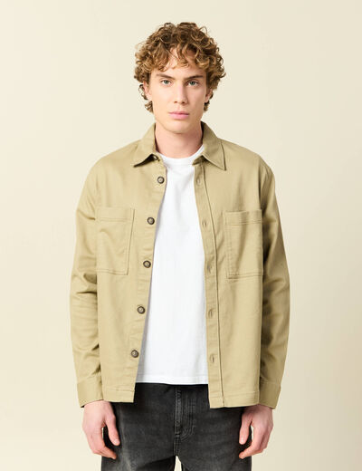 Surchemise manches longues beige fonce homme