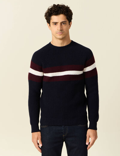 Pull manches longues fabriqué en France bleu marine homme