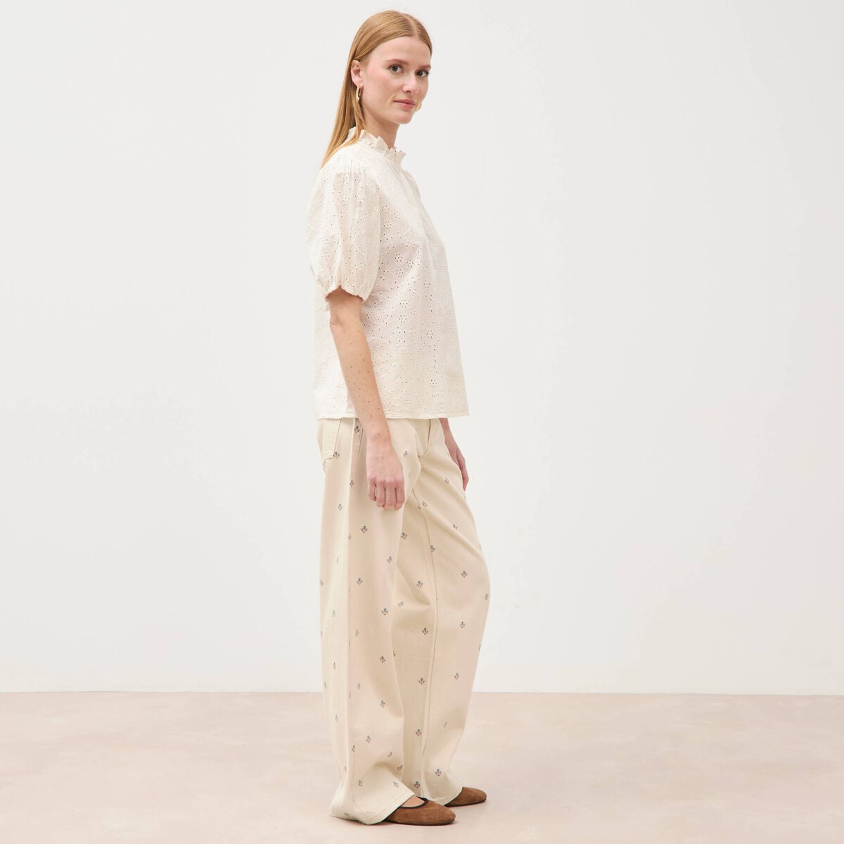 Chemise en coton manches coude creme femme