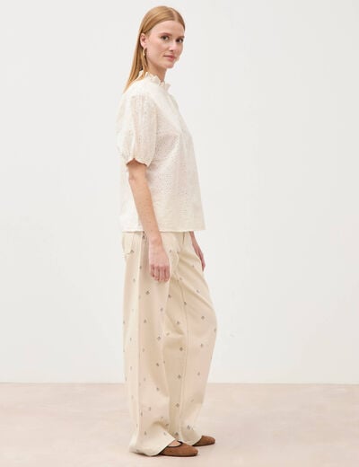 Chemise en coton manches coude creme femme