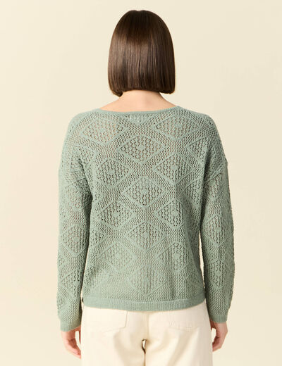 Pull manches longues ajouré vert kaki femme