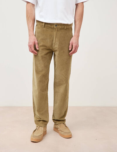 Pantalon droit en velours longueur 32 vert kaki homme