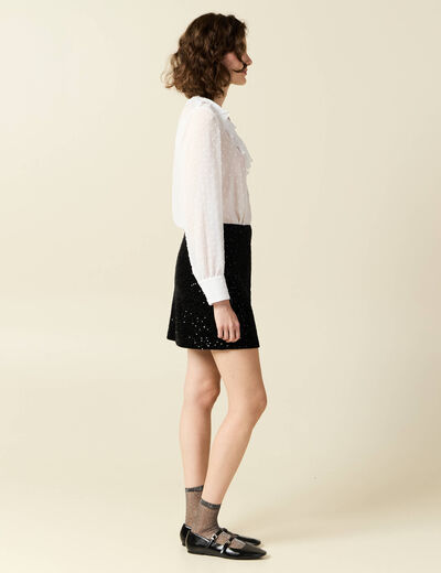 Jupe droite velours sequins noir femme