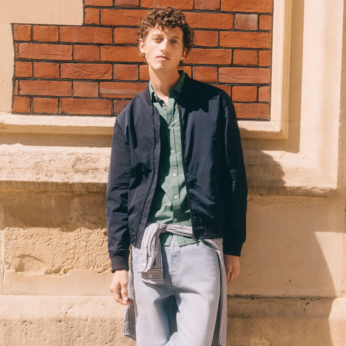 Blouson zippé col teddy bleu marine homme
