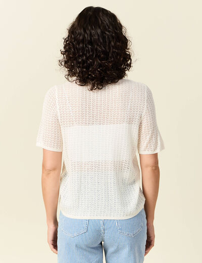 Pull manches courtes ajouré creme femme