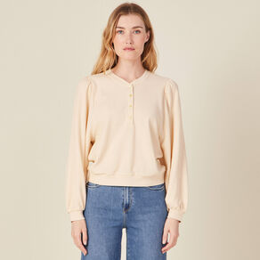 Sweat manches longues col en V creme femme