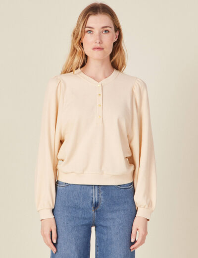 Sweat manches longues col en V creme femme