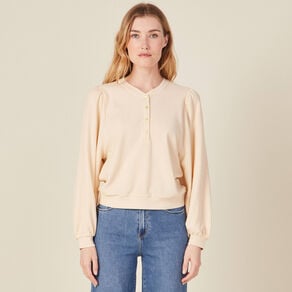 sweat manches longues col en v creme femme Sweat manches longues col en V creme femme