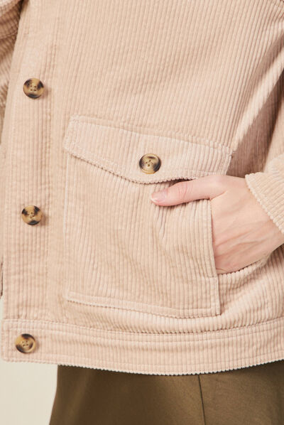 Blouson droit velours côtelé beige femme
