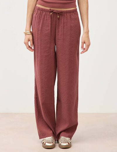 Pantalon large taille standard fluide marron cognac femme