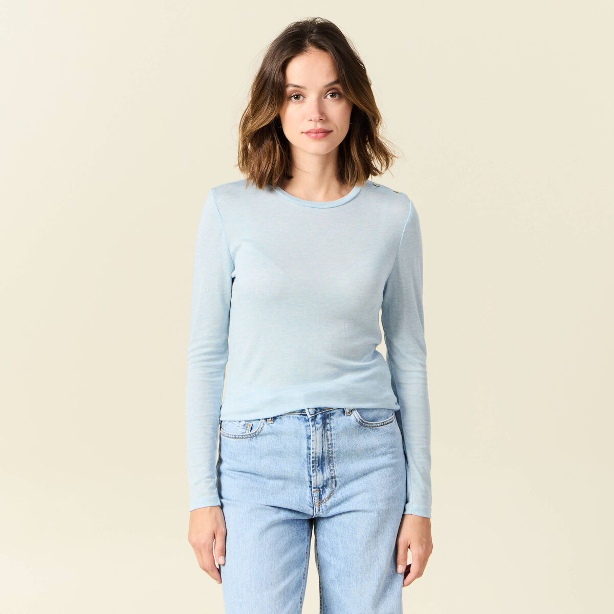 T-shirt manches longues avec laine bleu ciel femme
