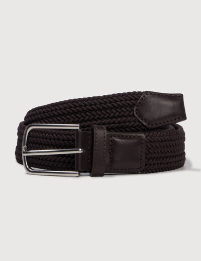 Ceinture fine tress&eacute;e taupe homme