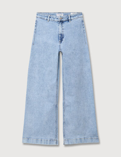 Jeans large taille haute denim bleach femme
